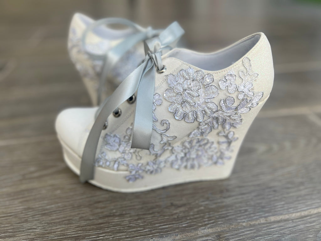 Zapato de novia o quinceñaera hueso con glitter REMATE