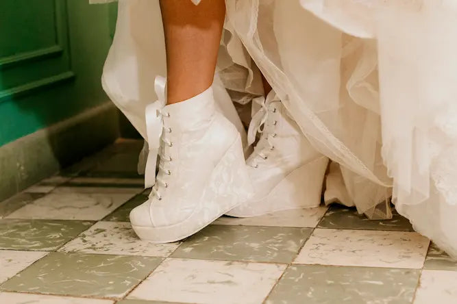 Ivory and white lace bridal tennis shoe