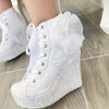 Platform bridal tennis shoe with flower