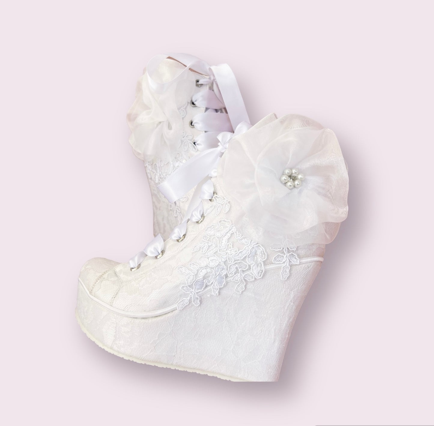 Platform bridal tennis shoe with flower