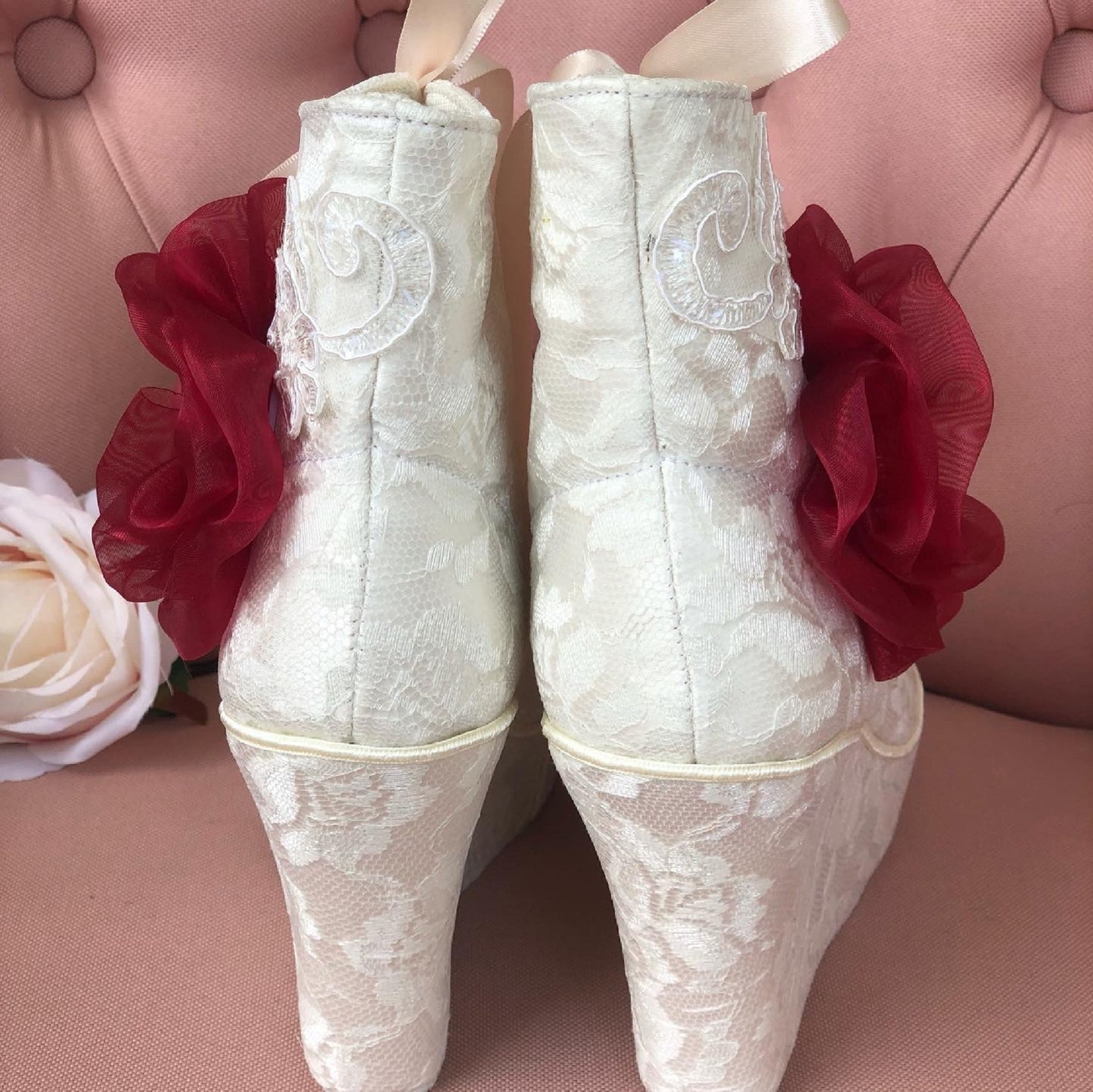 Zapatos de plataforma para boda, novia, quinceañera en encaje