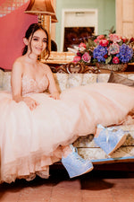 Shoes for bridal or quinceañera in bright blue color with platform