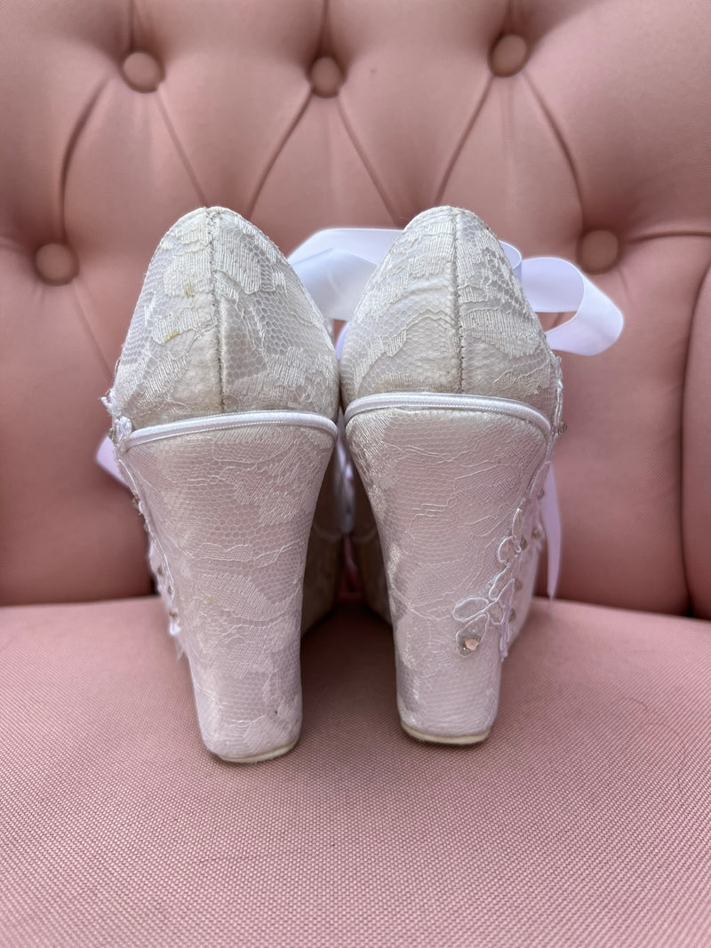 White lace wedges on sale wedding