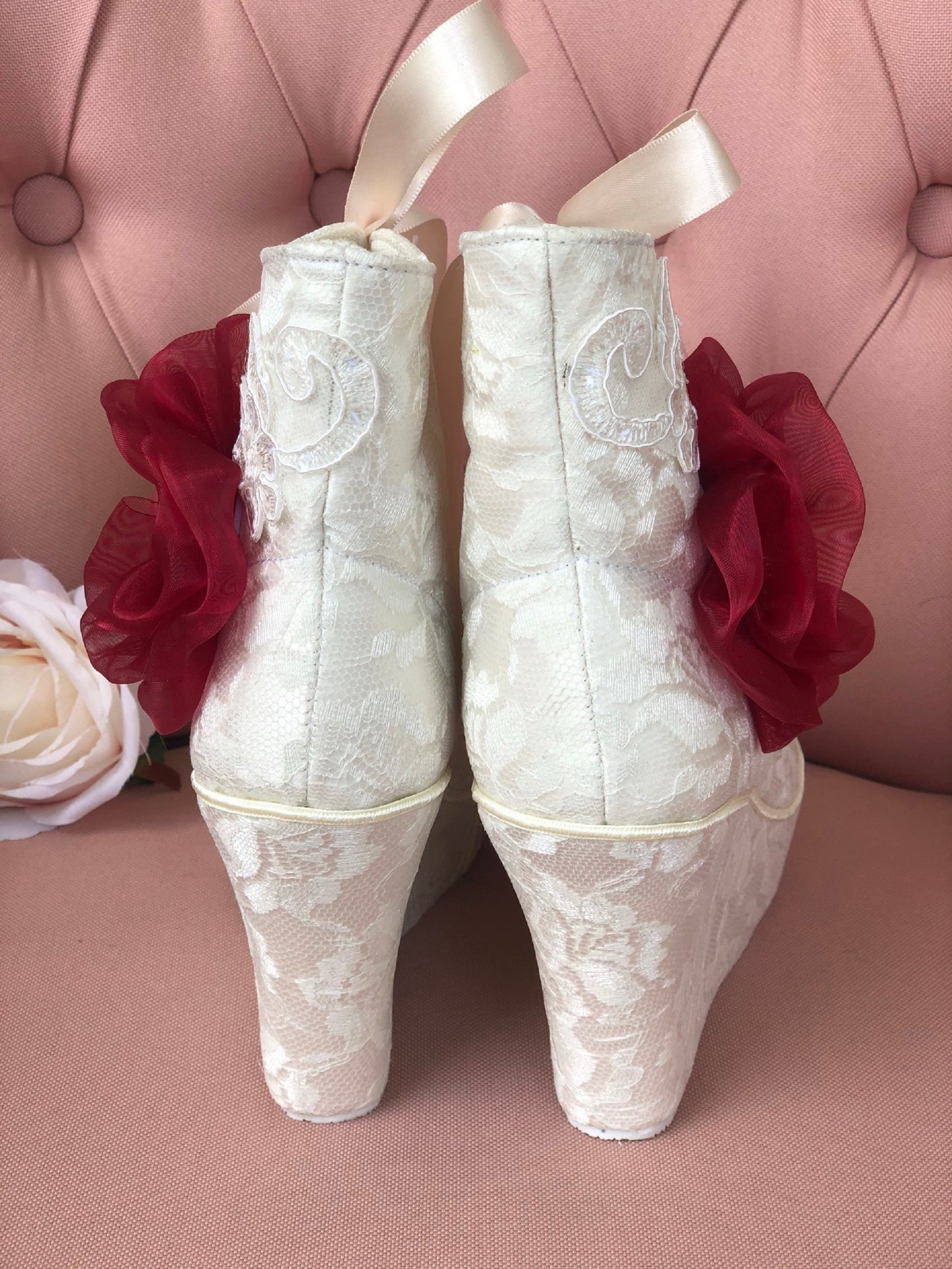 Zapatos de plataforma para boda, novia, quinceañera en encaje