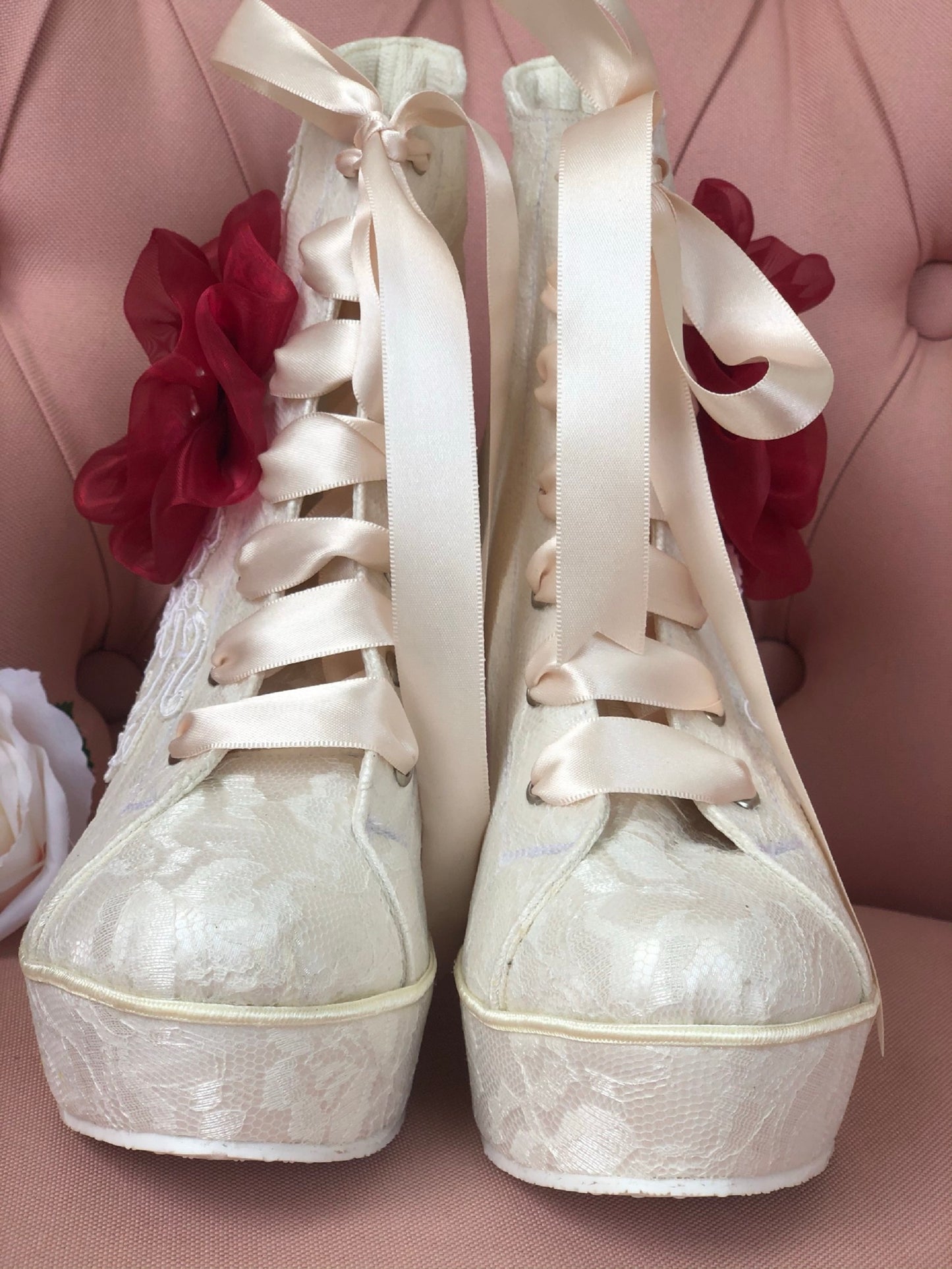 Zapatos de plataforma para boda, novia, quinceañera en encaje